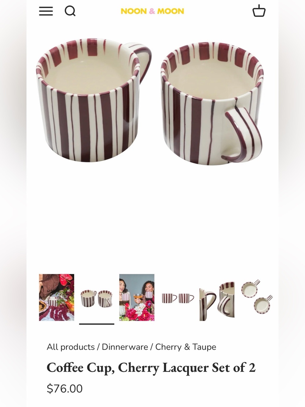 Noon and Moon Cherry Lacquer Stripe Mug Set - 4 Ceramic Mugs - Picture 7 of 7
